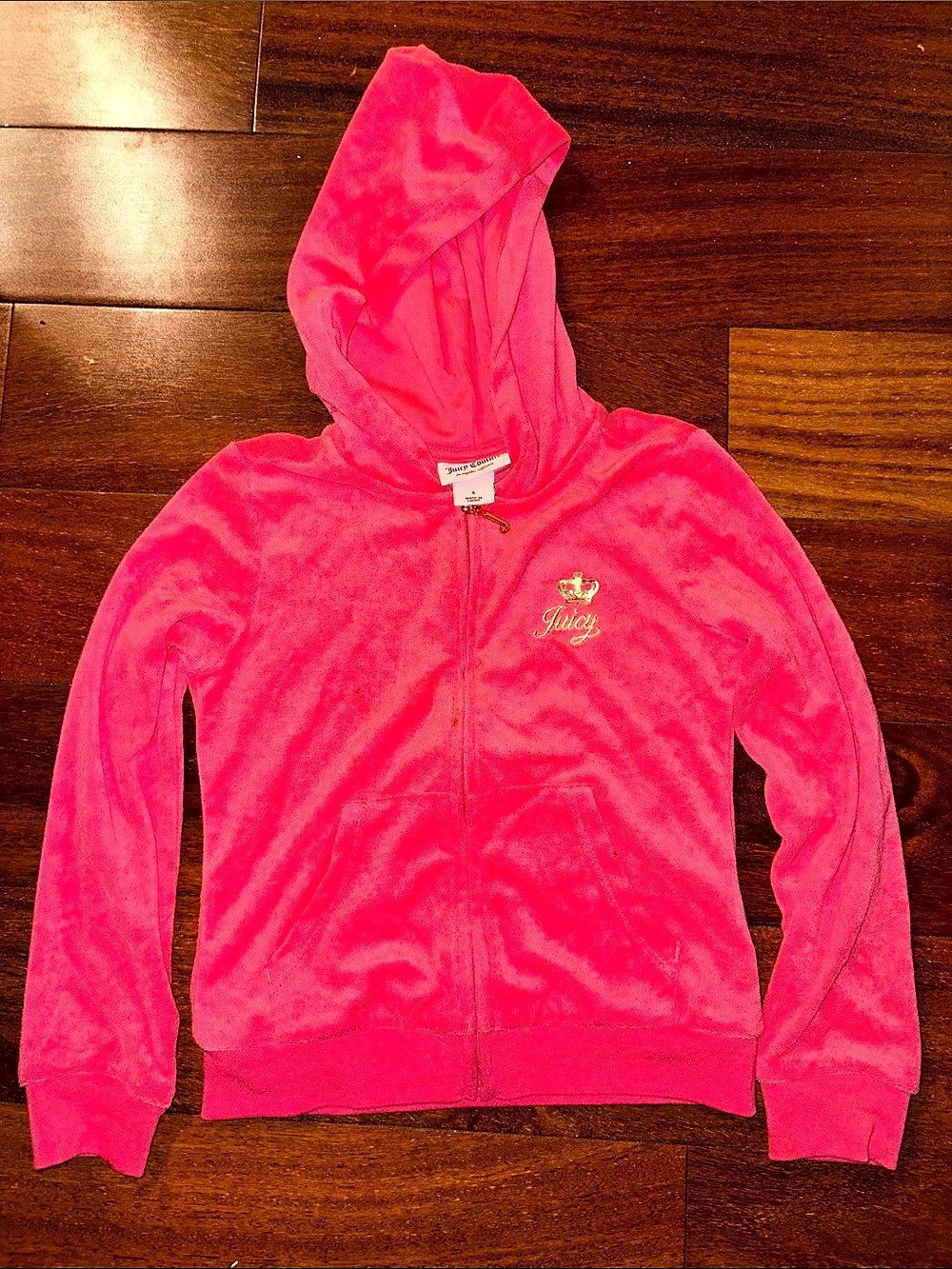VINTAGE Juicy Couture Girls Velour Full Zip Hoodie Pink Size 6